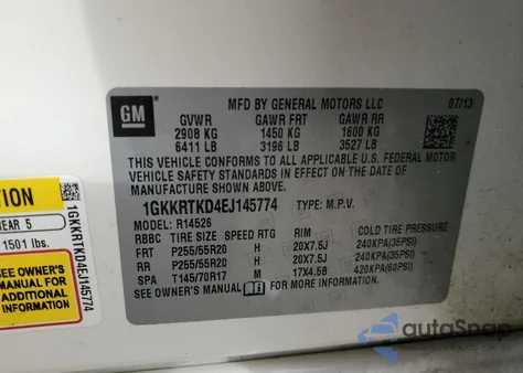 2014 GMC Acadia Denali из США, поврежденный, VIN 1GKKRTKD4EJ145774